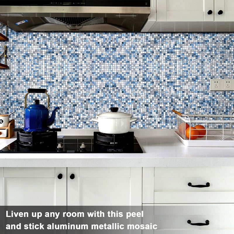BeNice Peel and Stick Backsplash Tile Stickers  Kitchen Bathroom Wall Adhesive Small Metal Tiles Square-5sheets Blue Mix - Image 4
